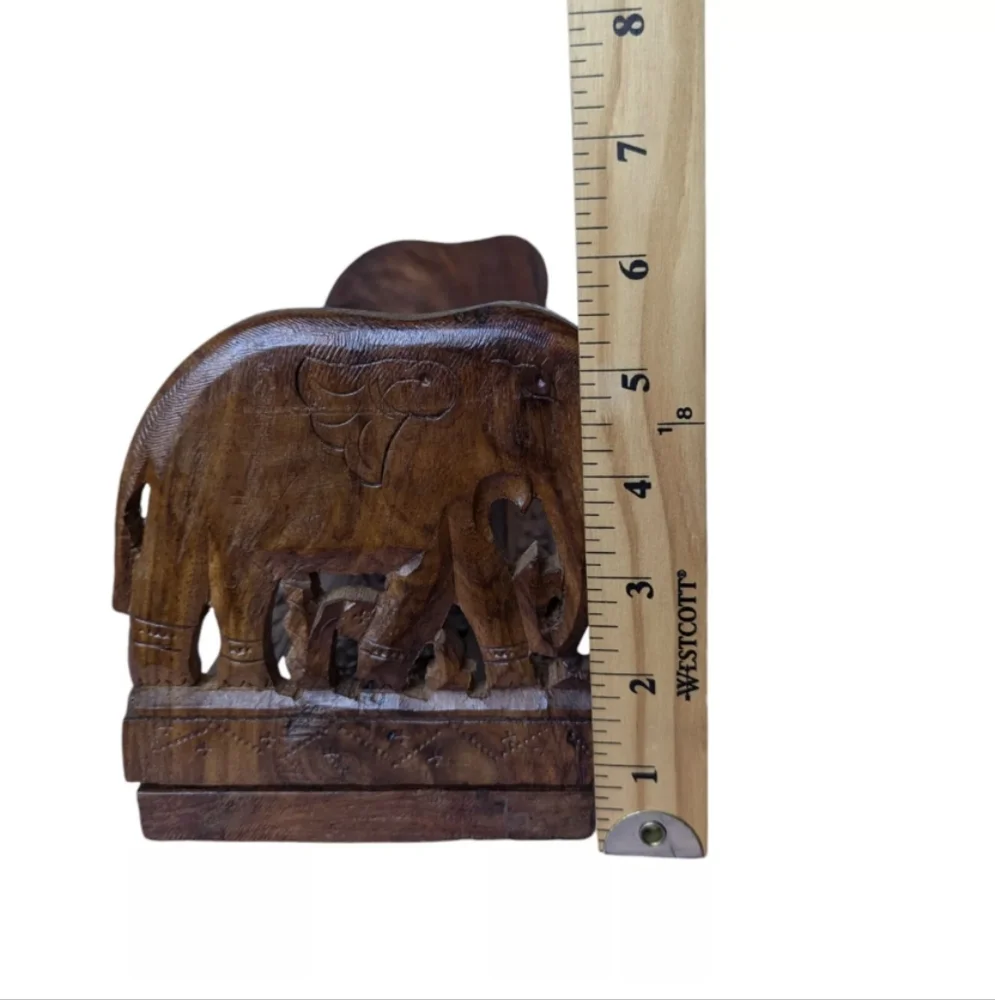 Vtg Ornate Handcarved Elephant Wood Slide Expandable Bookrack Ends Shelf India - Picture 14 of 16